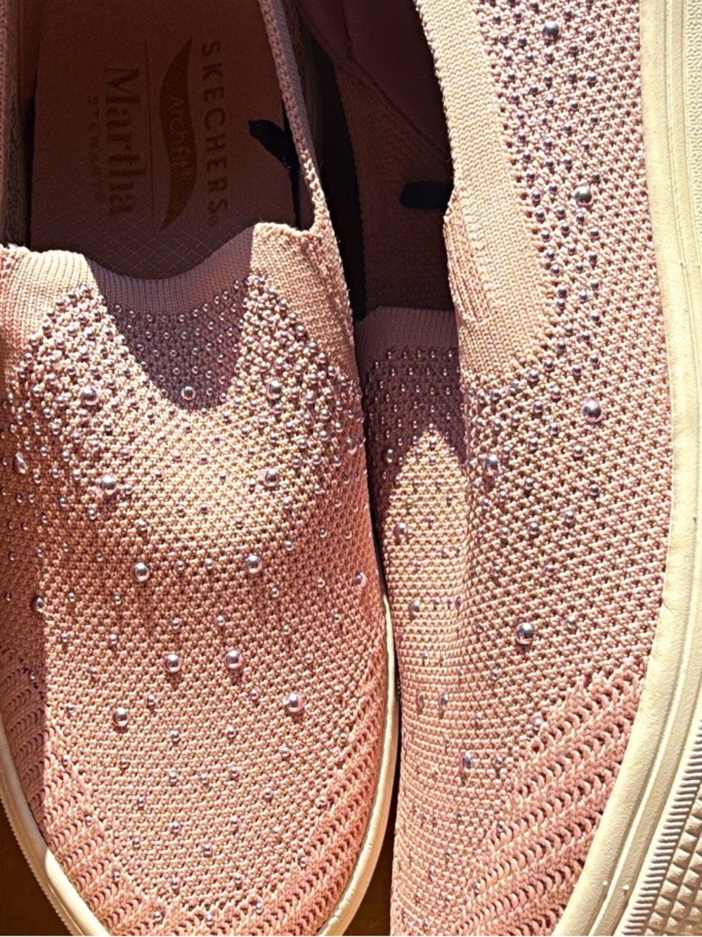 Skechers Women's Pink Slip-On Knit Sneakers with Rhinestone Embellishments